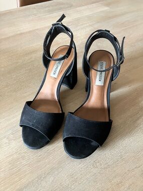 Steve Madden Black Suede Ankle-Strap Heels